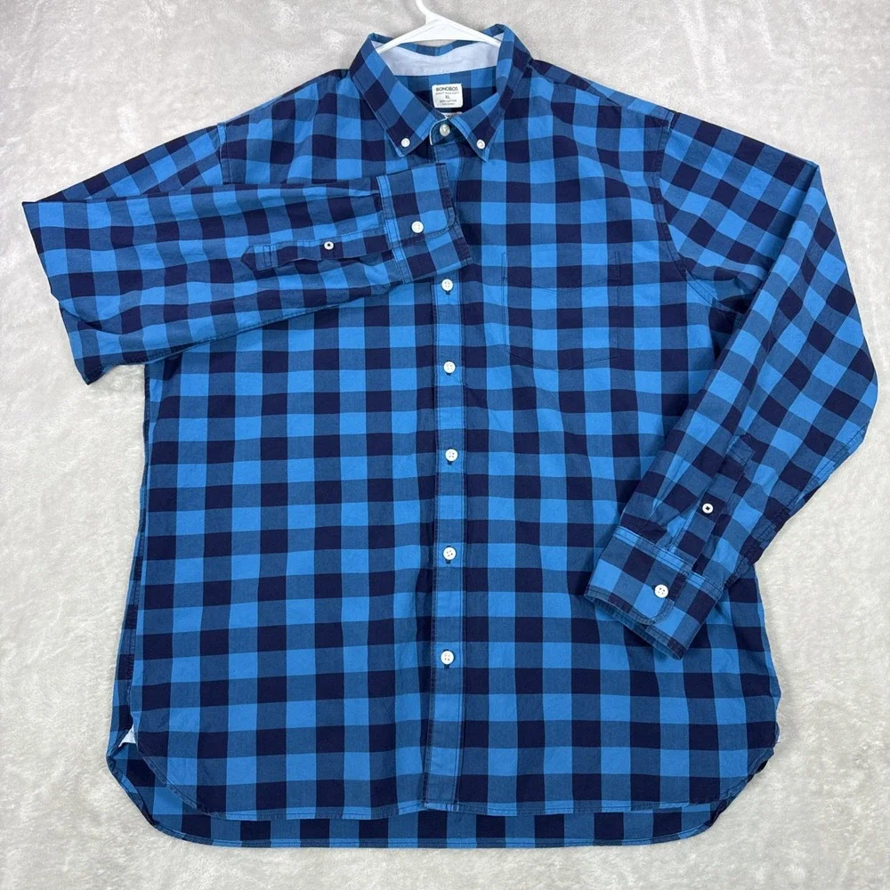 Bonobos Slim Fit Shirt Teal Blue Plaid Cotton Button Down Mens XLarge Modern .